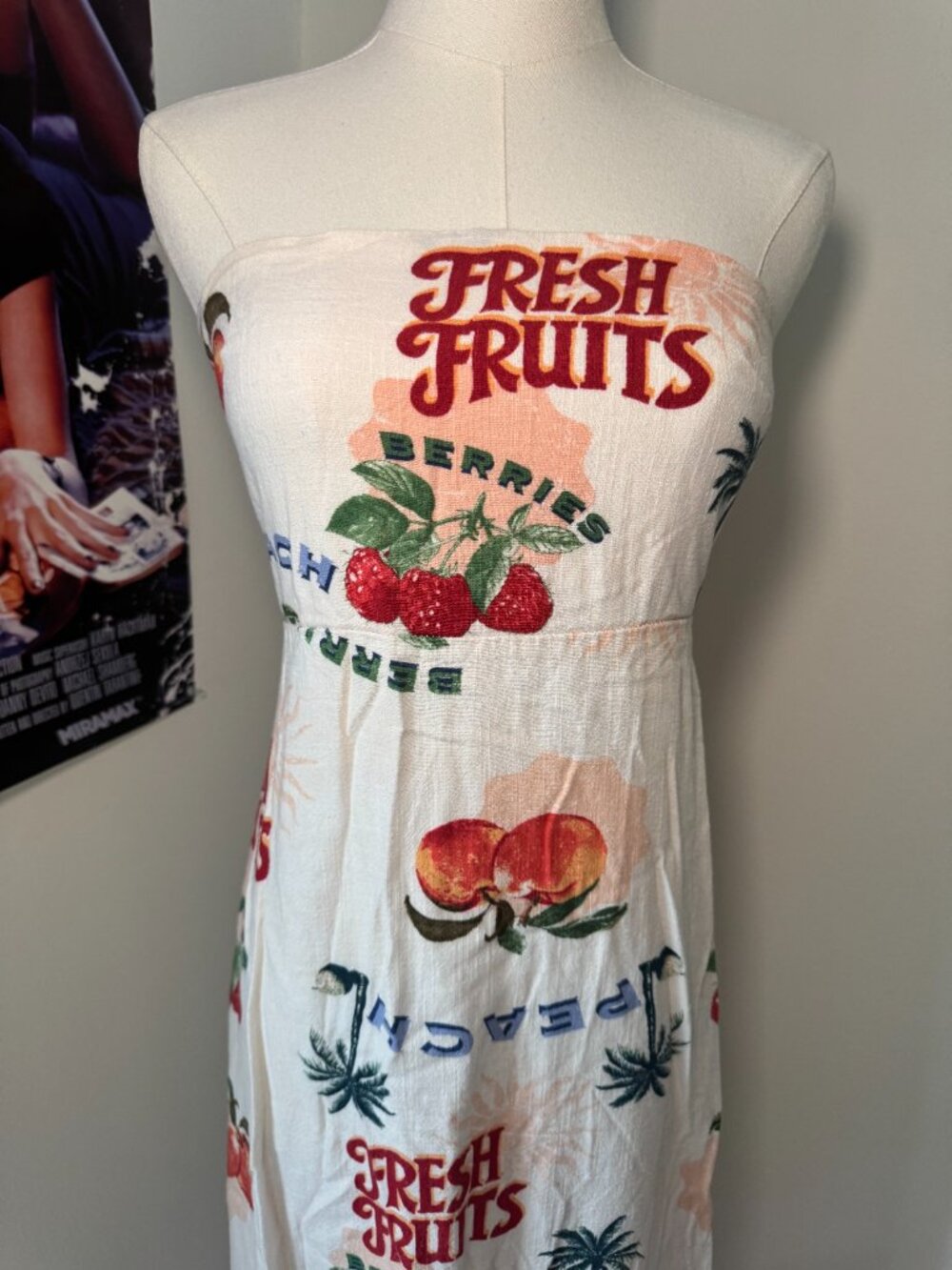 Paper Heart Midi Fresh Fruits Cream and Colorful Dress with Back Slit - Picture 5 of 13